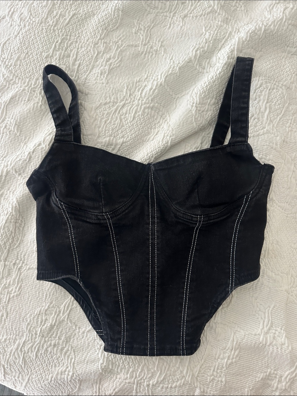 Black Structured Jean Corset with Zipper